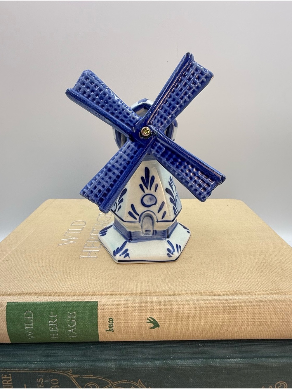 Vintage Ceramic Delft Dutch Windmill Blue And White Hand Painted 4"H